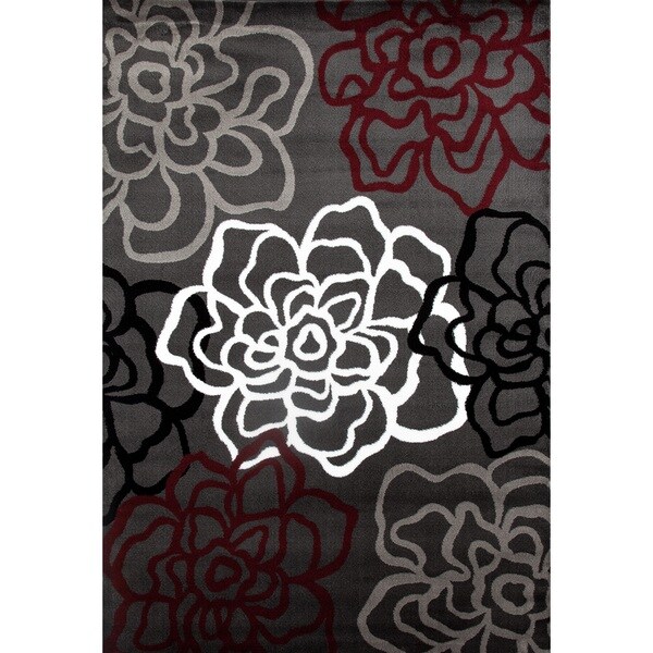 Contemporary Fl Red Grey Polypropylene Area Rug 9 X 12 Contemporary Fl Red Grey Polypropylene Area Rug 9 X27