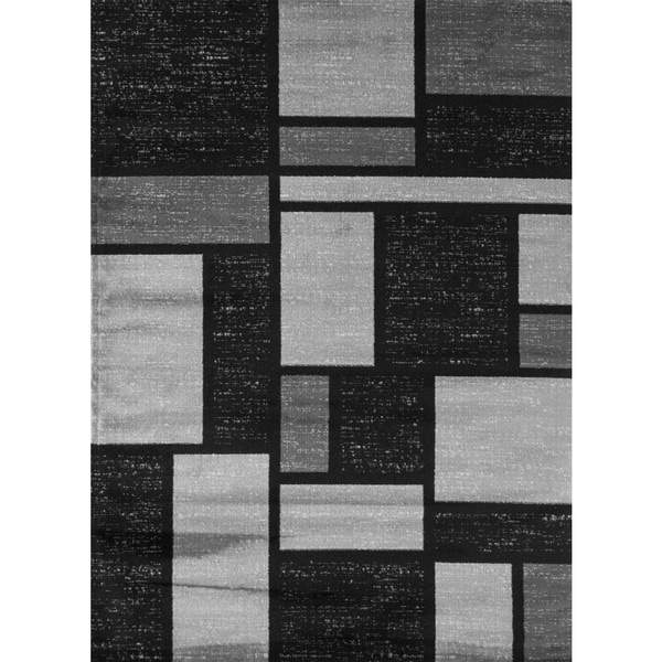 Grey Polypropylene Contemporary Modern Boxes Design Soft Indoor Area Rug (9' x 12') - 9' x 12'