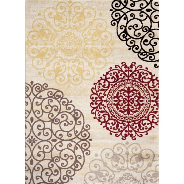 Contemporary Modern Floral Cream Polypropylene Area Rug - 9' x 12'