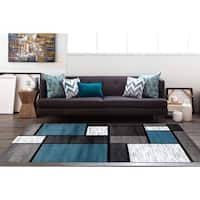 OSTI Modern Boxes Blue/ Black/ Grey Contemporary Area Rug - 5'3" x 7'3"