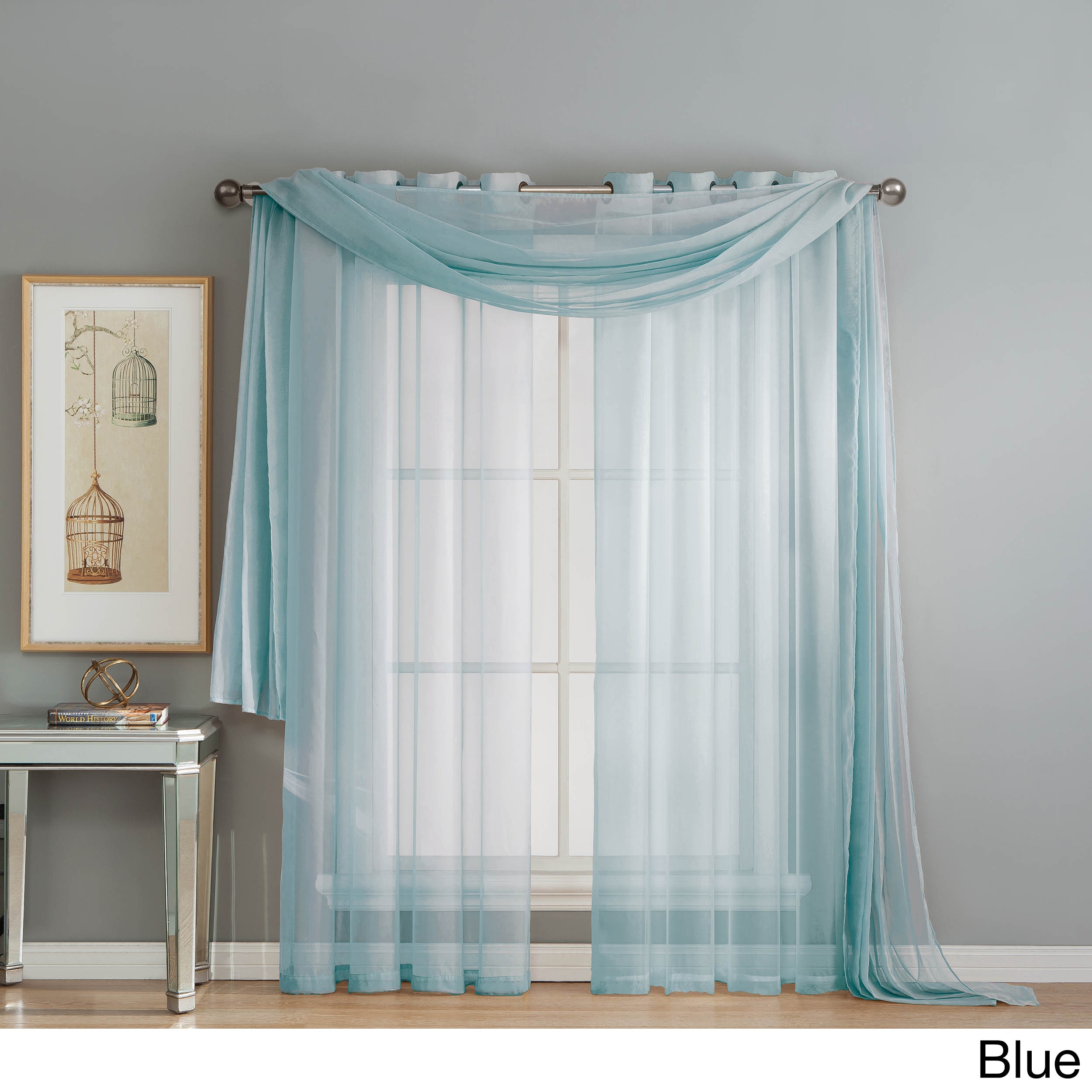 turquoise sheer curtain scarf