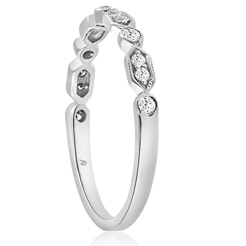 14K White Gold 1/8 ct TDW Diamond Stackable Womens Wedding Anniversary Ring