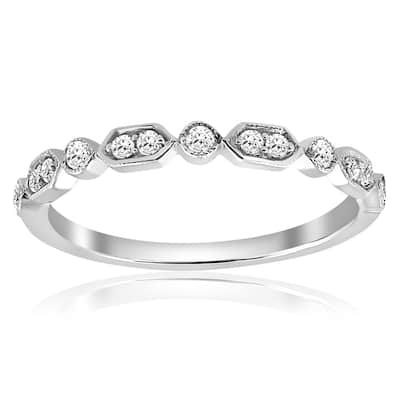 14K White Gold 1/8 ct TDW Diamond Stackable Womens Wedding Anniversary Ring