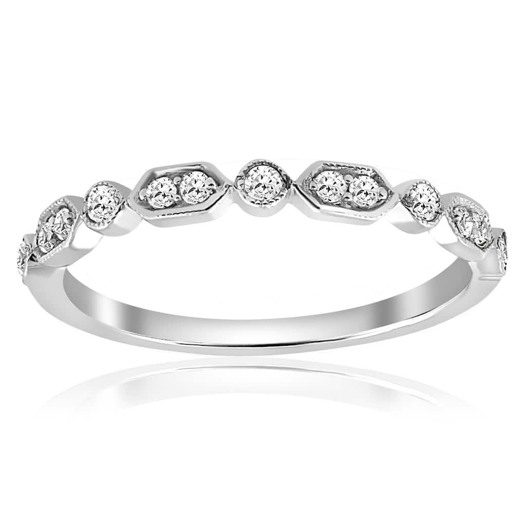 Bliss Diamond 14K White Gold 1/8 ct TDW Diamond Stackable Womens Wedding Anniversary Ring