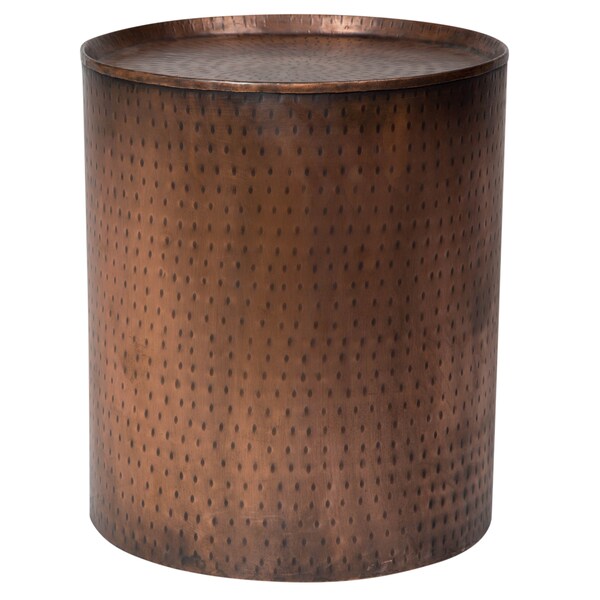 Handmade Wanderloot Rotonde Hammered Antique Copper Metal Industrial Round End Table (India)