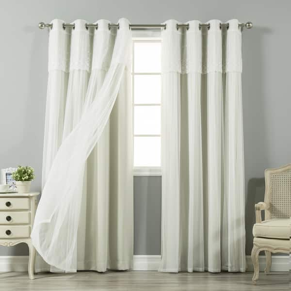 Shop Aurora Home Tulle Sheer With Attached Valance And Solid Blackout 4 Piece Curtain Panel Set On Sale Overstock 14277075