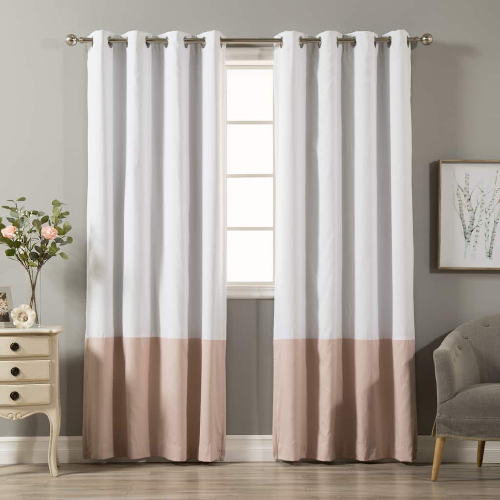 Aurora Home Color Block Cotton Blend Blackout Curtain Panel Pair - 52 x 84