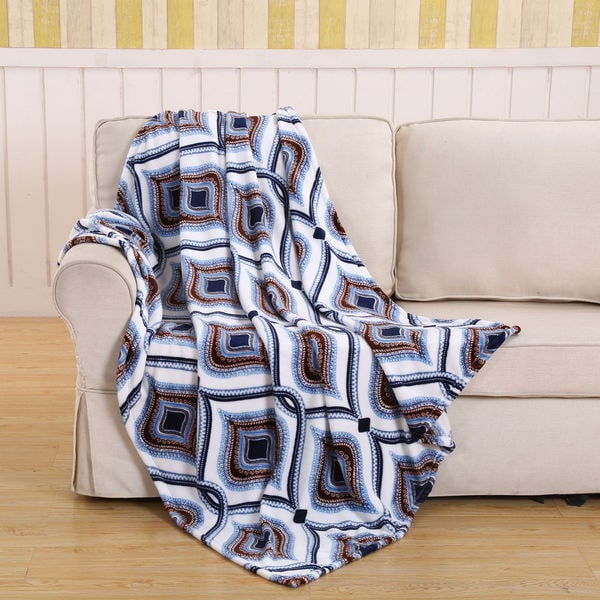 Blue Eye Geometric Plush Polyester Blanket