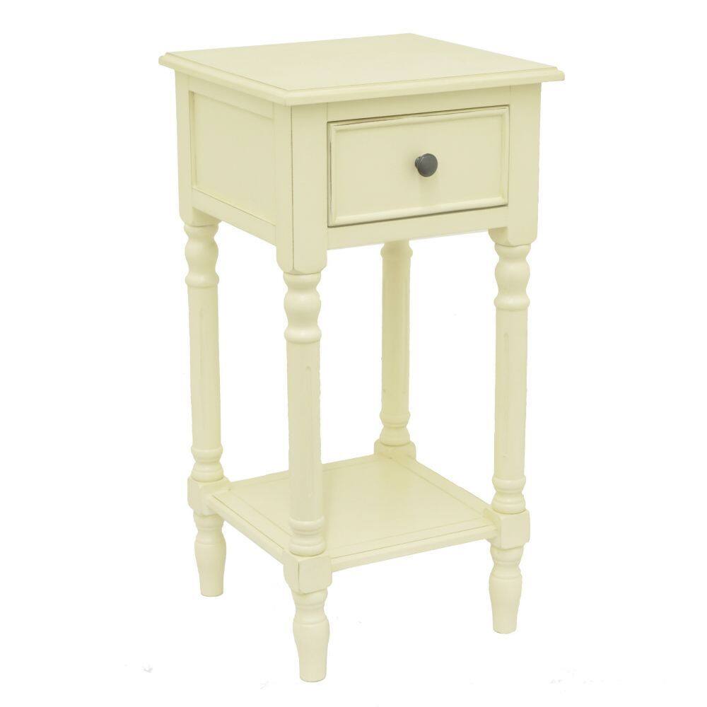 Traditional Benzara Ivory Wood Accent Table With Drawer