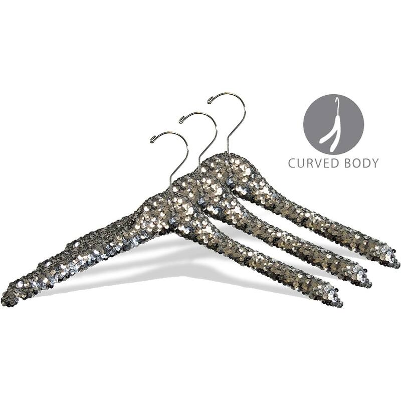 Silver Sequined Wooden Display Hanger with Swivel Hook