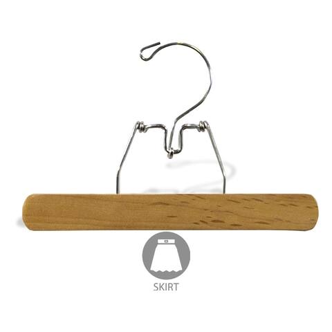 Wooden Clamp Hanger with Easy Snap Lock, Box of 12 Pant Hangers with Natural Finish and Chrome Swivel Hook