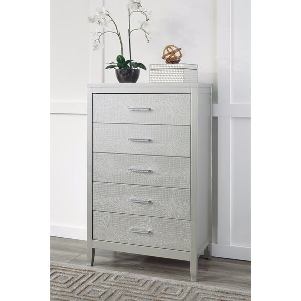 silver 5 drawer dresser La Mesa 5 Drawer Glam Chest Silver