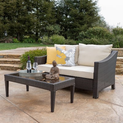 Antibes Outdoor 2-piece Wicker Sofa Set with Cushions by Christopher Knight Home