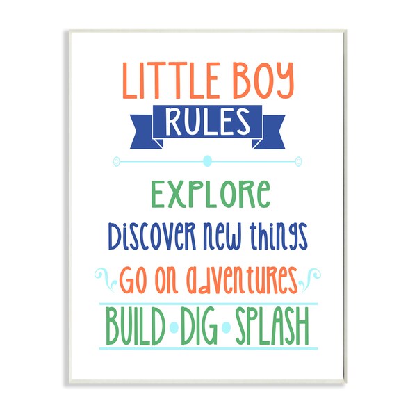 'Little Boy Rules - Build Dig Splash' Wall Plaque Art - Overstock ...