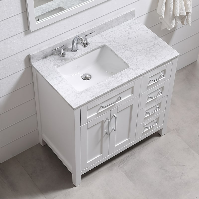 Tahoe 36 Vanity in White with White Carrera Top and Mirror
