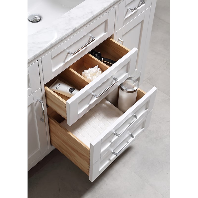 Tahoe 48in Vanity in White with White Carrera Marble Top and Mirror