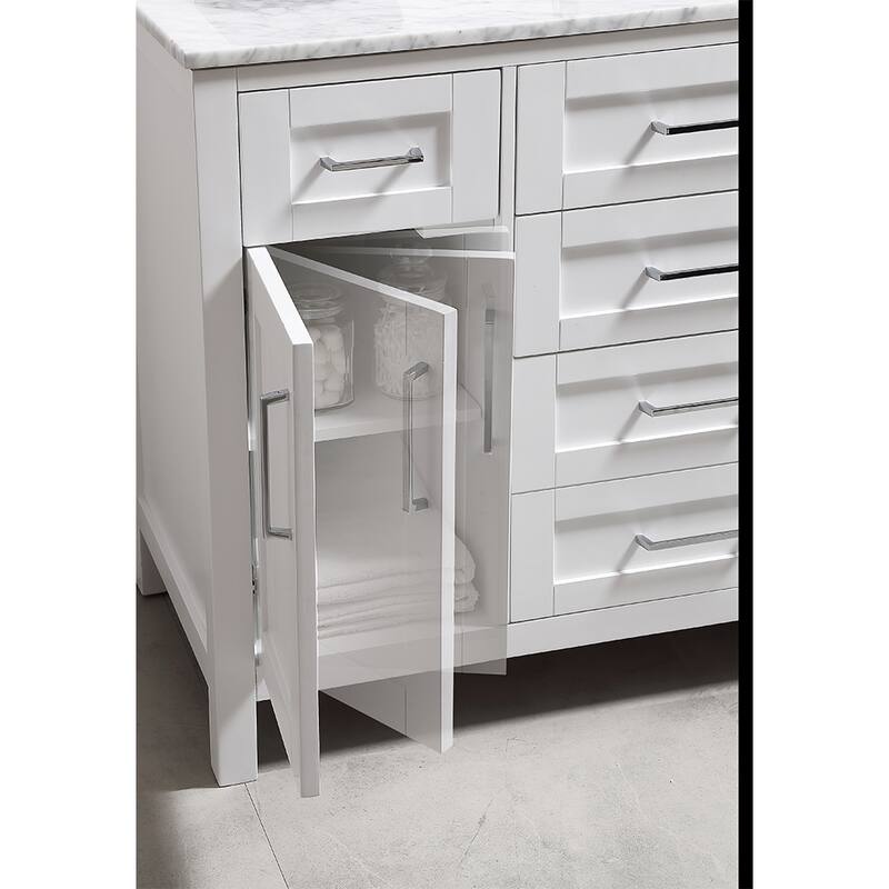 Tahoe 48in Vanity in White with White Carrera Marble Top and Mirror