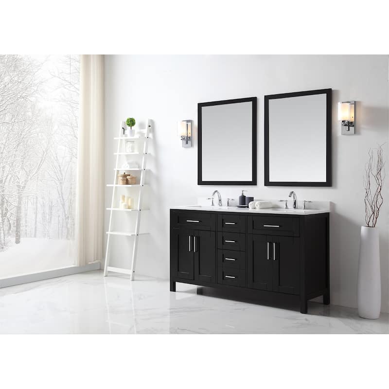 Tahoe 60 in. W Double Sink Vanity in Espresso with Cultured Marble Vanity Top in White with White Basin and Mirrors