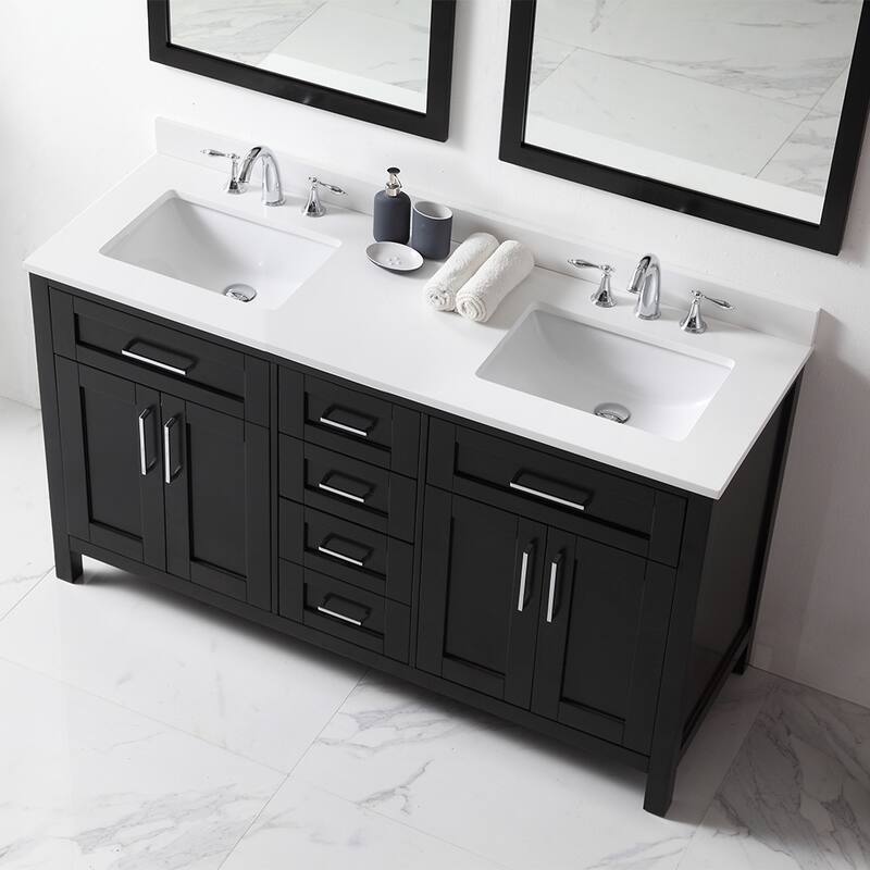 Tahoe 60 in. W Double Sink Vanity in Espresso with Cultured Marble Vanity Top in White with White Basin and Mirrors