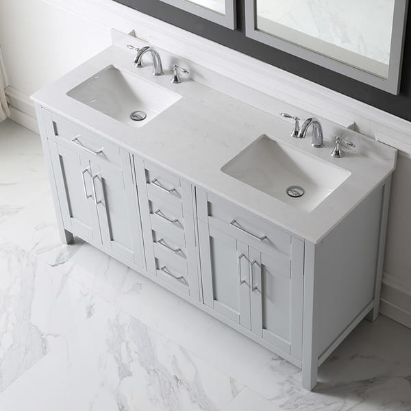 Tahoe 60 In Vanity In Dove Grey With White Cultured Marble Top And Mirror Overstock 14290297