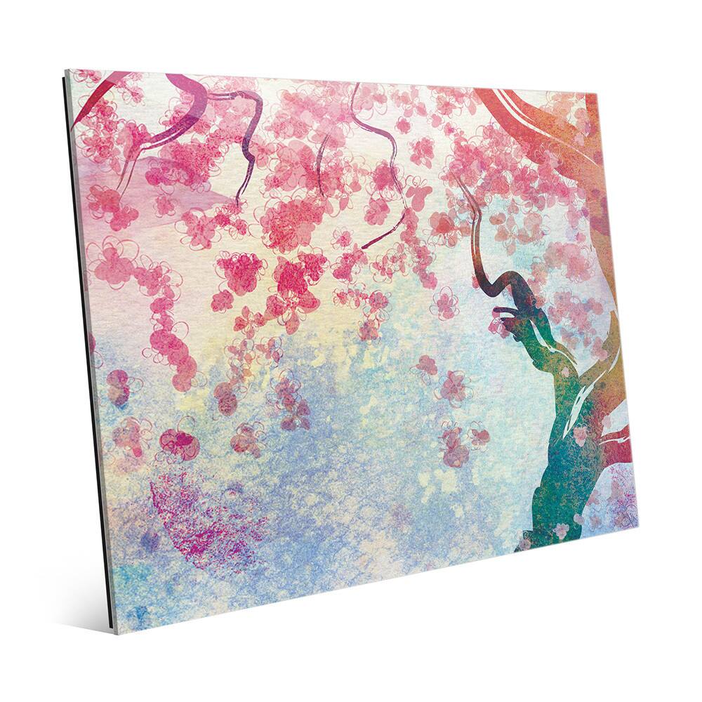 'Cerise Petals Falling' Wall Art Print on Glass