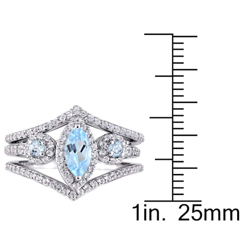 Miadora Sterling Silver Marquise-Cut Sky-Blue Topaz and White Topaz Three-Piece Ring Set - Blue
