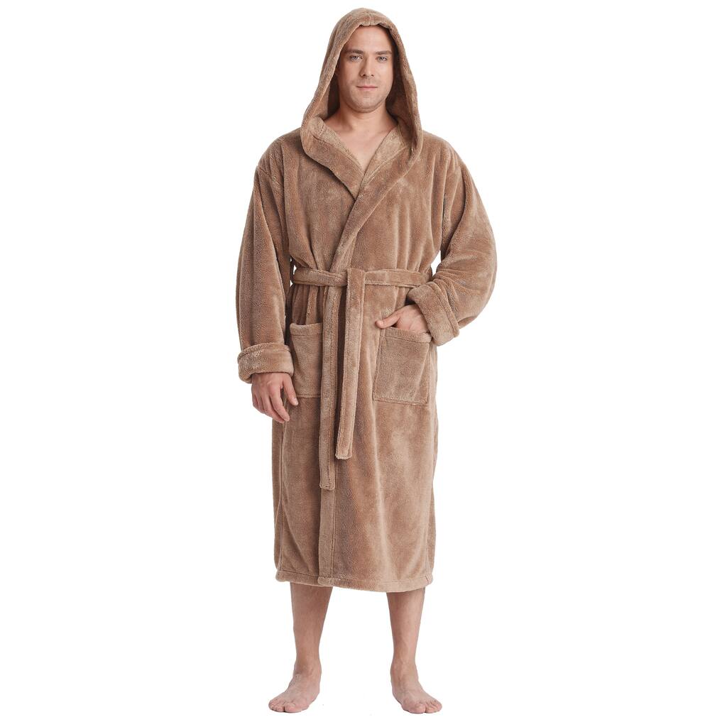 Men's Hooded Sateen Touch Fleece Bathrobe Turkish Soft Plush Robe