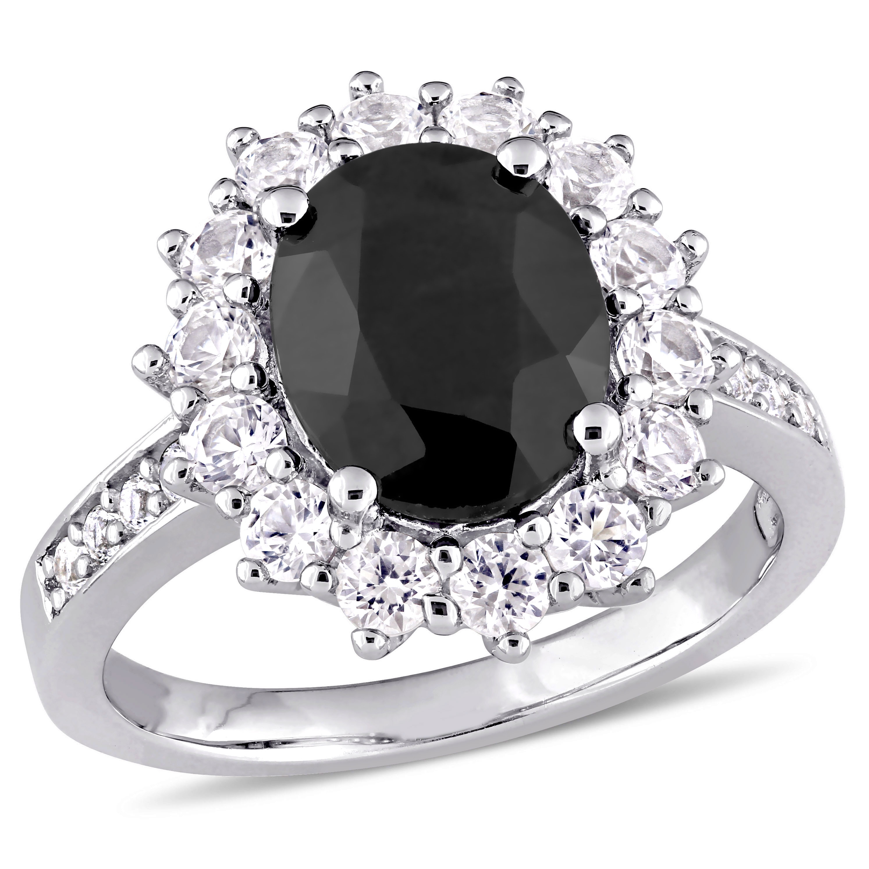 Miadora Sterling Silver Oval-Cut Black Sapphire and Created White Sapphire Halo Ring - Blue