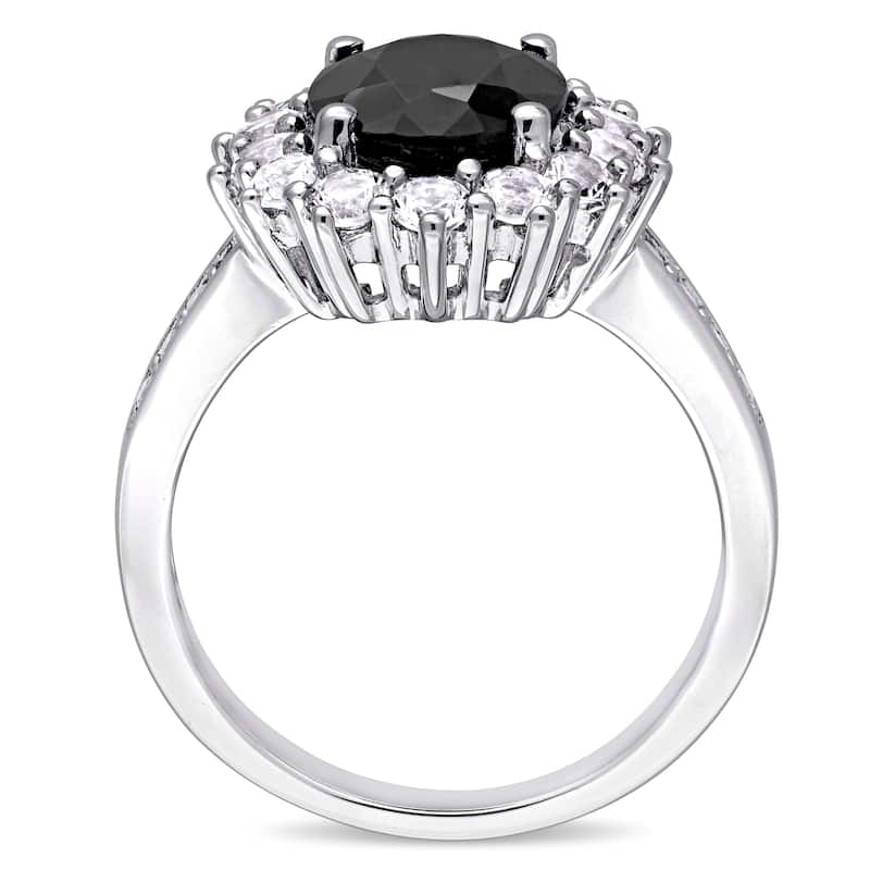 Miadora Sterling Silver Oval-Cut Black Sapphire and Created White Sapphire Halo Ring - Blue