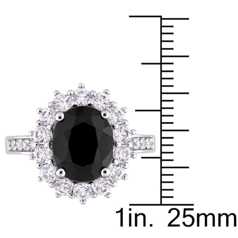 Miadora Sterling Silver Oval-Cut Black Sapphire and Created White Sapphire Halo Ring - Blue