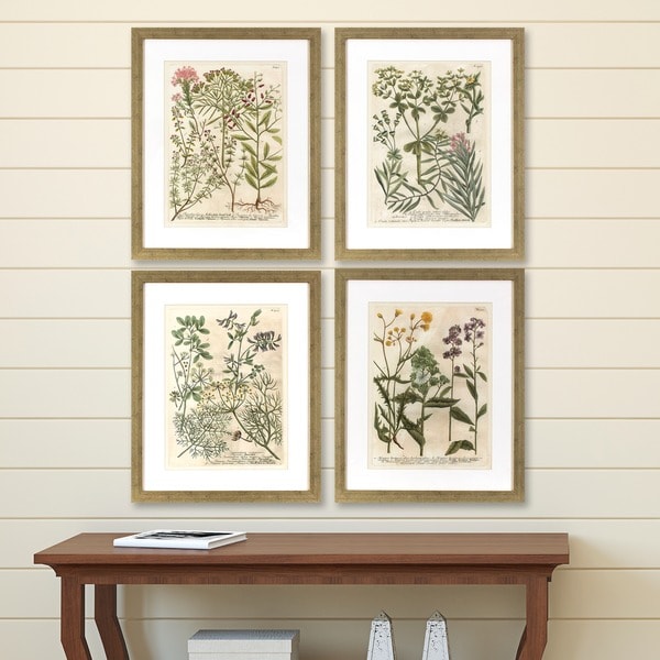 set of 4 garden flowers in distressed silver finish frame