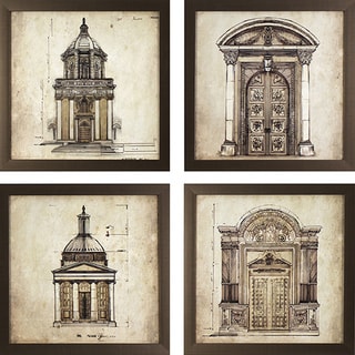 Set of 4 European Architectural Prints in Golden Bronze Finish Frame