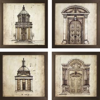 slide 2 of 3, Set of 4 European Architectural Prints in Golden Bronze Finish Frame