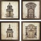 preview thumbnail 1 of 1, Set of 4 European Architectural Prints in Golden Bronze Finish Frame