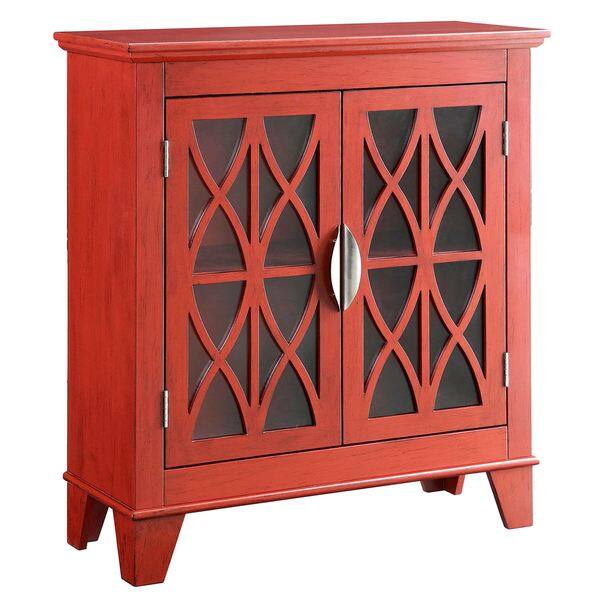 Shop Transitional Design Red Accent Cabinet With Decorative Glass