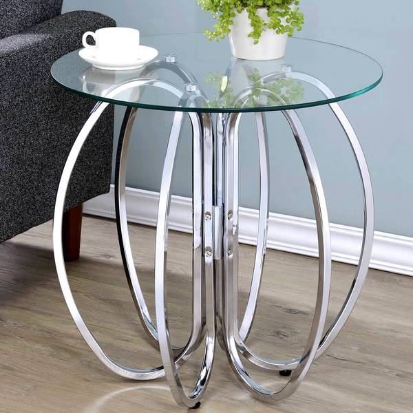 Glamorous Chrome Finish Uniquely Crafted Accent Table With Glamorous Chrome Finish Uniquely Crafted Accent Table With Gl Top