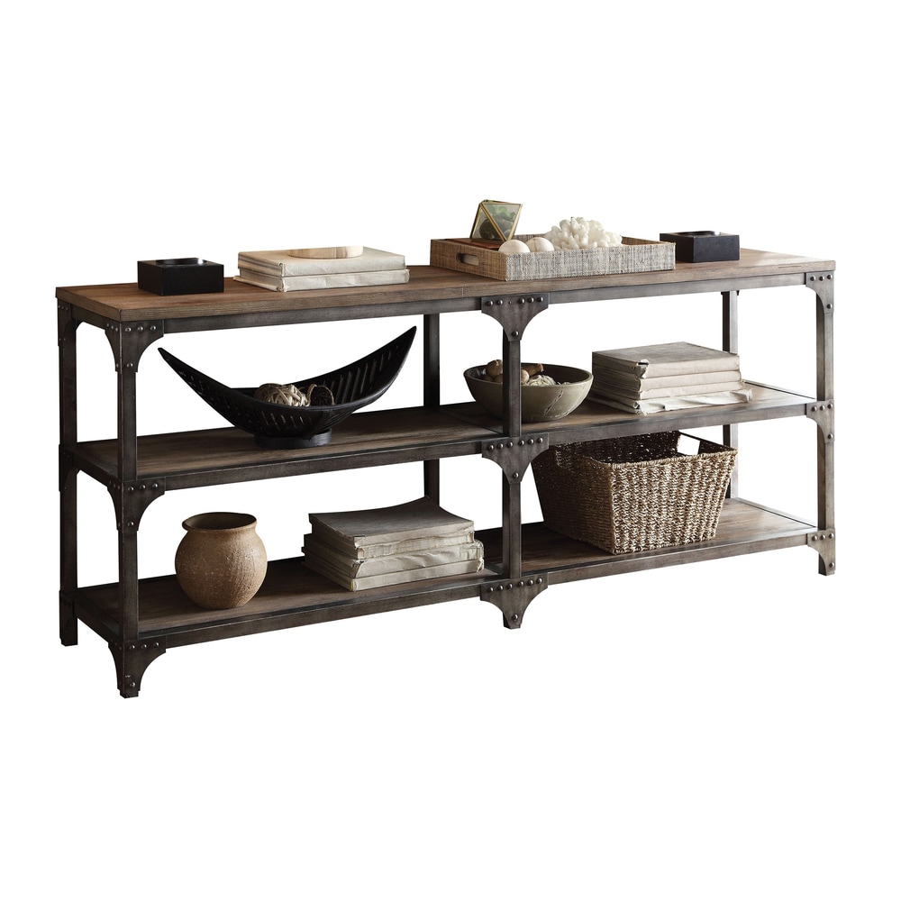 Acme Furniture Weathered Oak and Antique Silver Gorden Console Table (Console Table, 72" x 16" x 30"H)