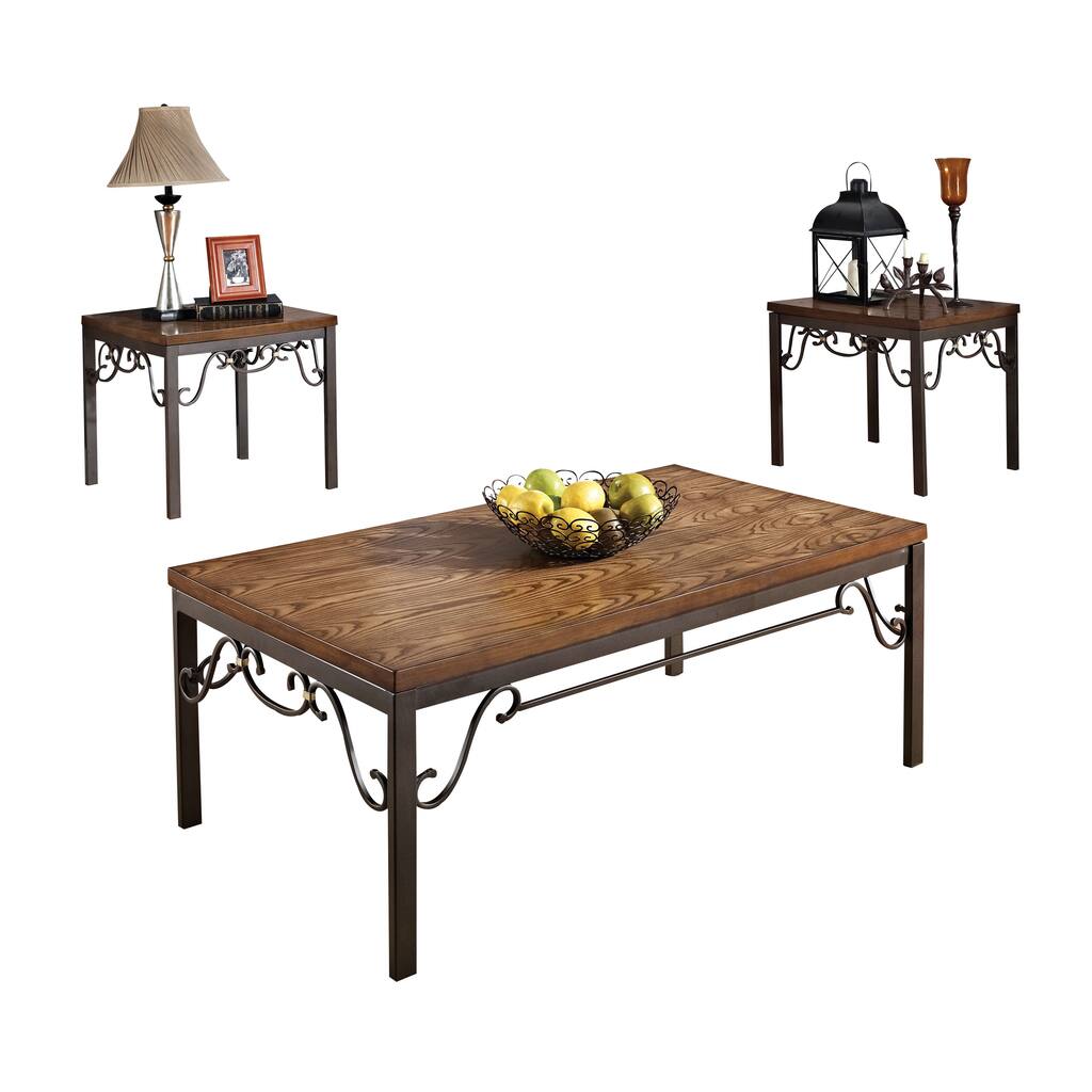 Acme Furniture Barry Dark Bronze Metal and Oak 3-piece Coffee and End Table Set