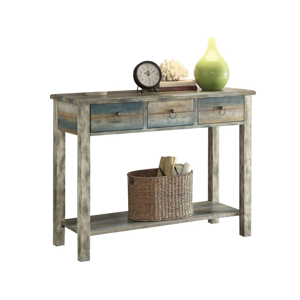 Acme Furniture Glancio Antique White and Teal Oak Console Table (Console Table, 42" x 16" x 32"H)