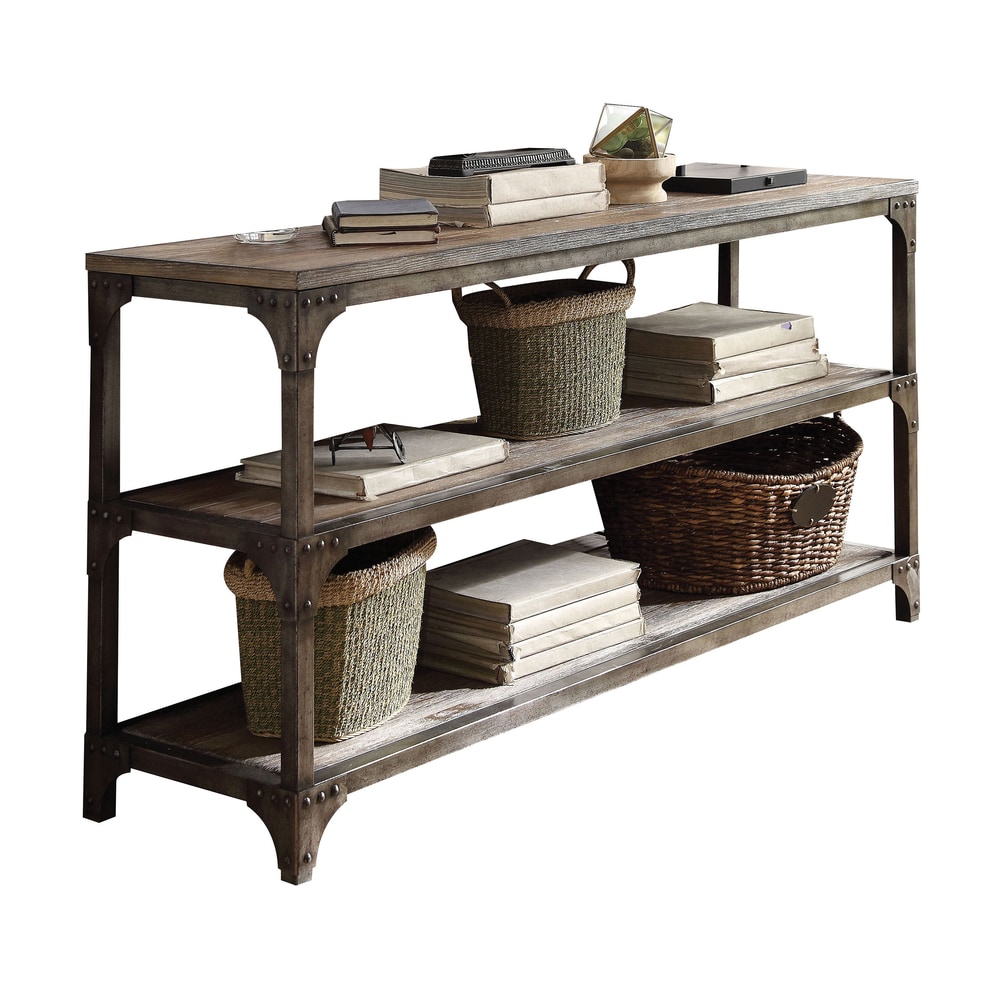 Acme Furniture Gorden Weathered Oak and Antique Silver Console Table (Console Table, 60" x 16" x 30"H)