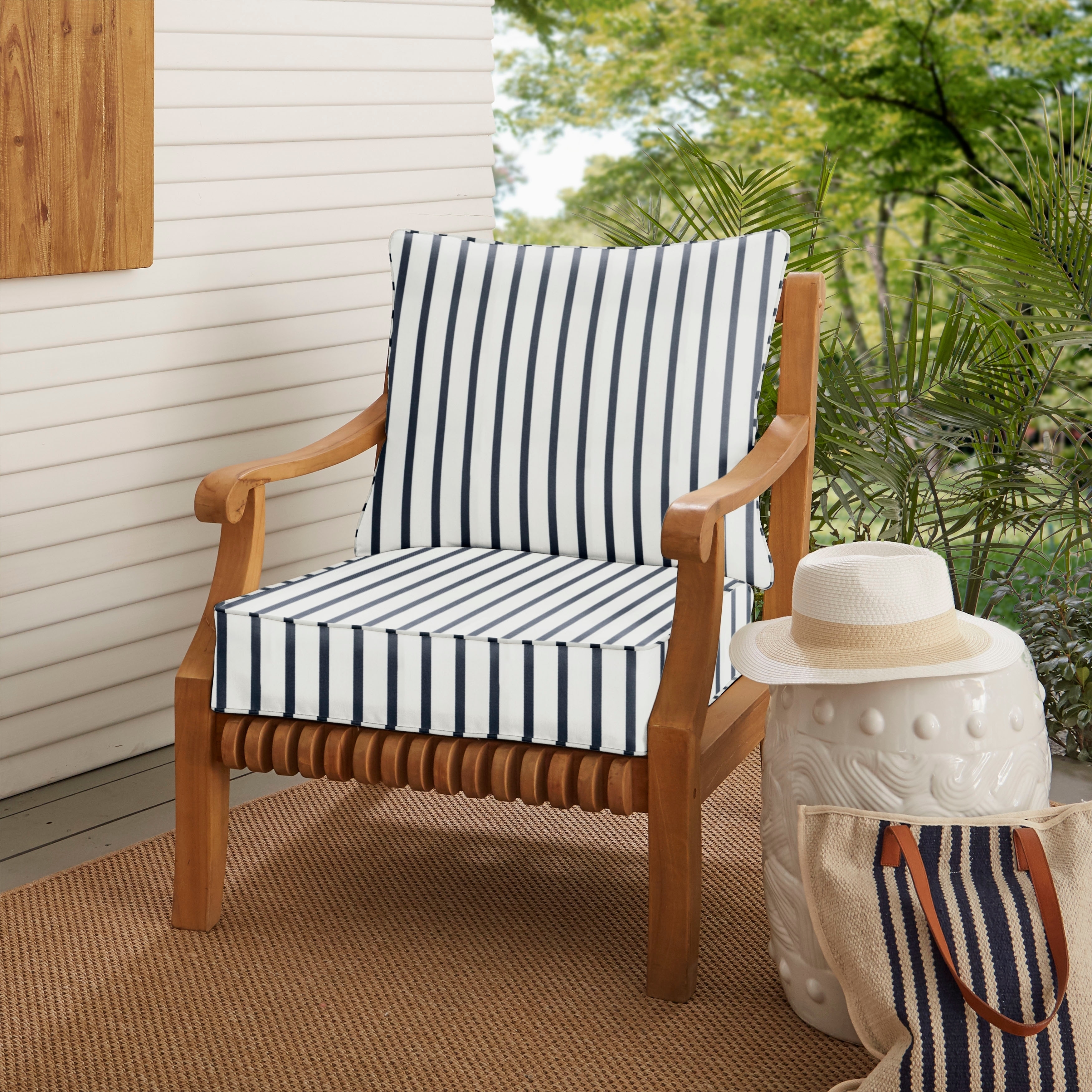 Sunbrella Lido Indigo Indoor Outdoor Chair Cushion And Pillow Set C5fa6e36 3d38 431e Be83 D202144352cc 