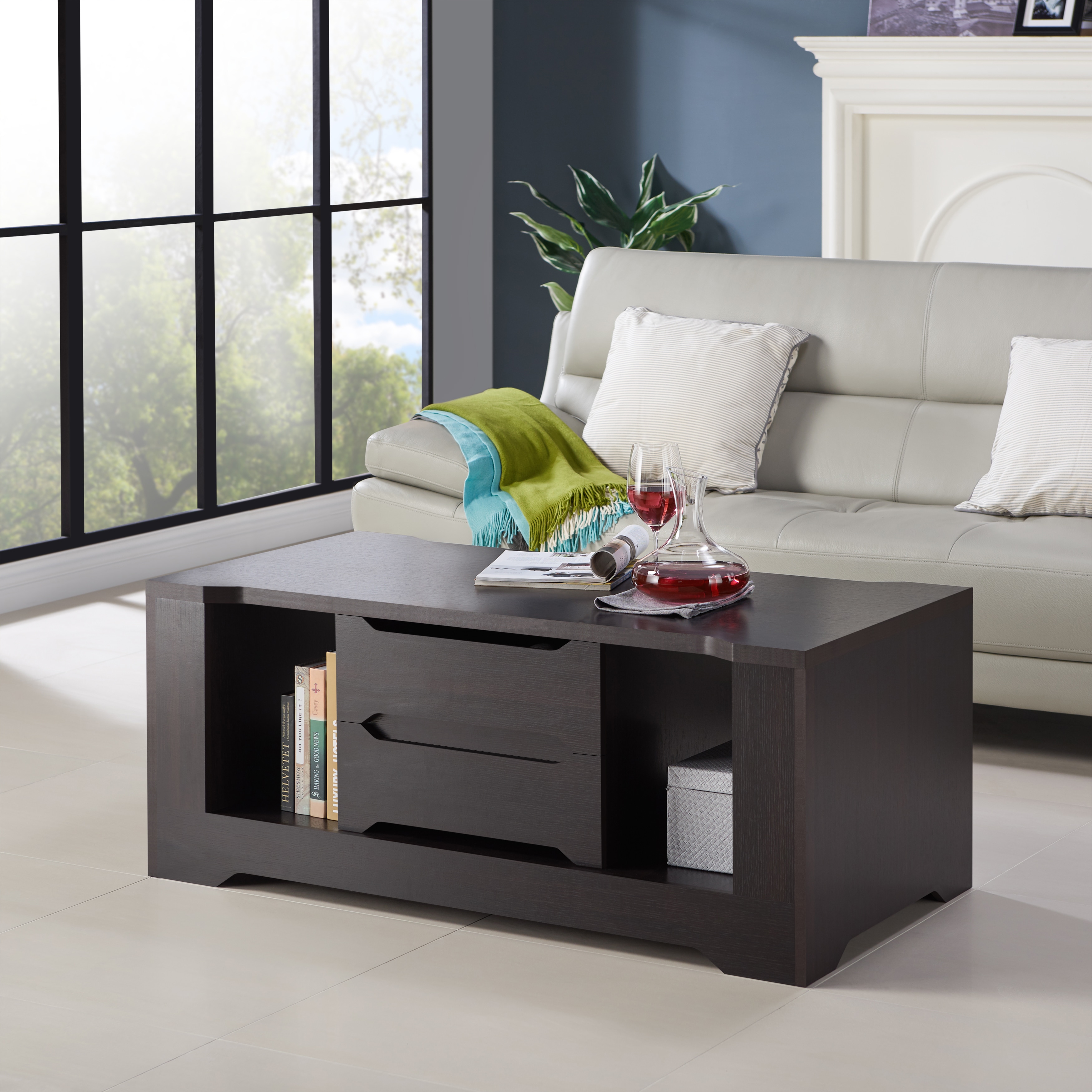 Shop Furniture Of America Halin Modern Espresso 2 Drawer Coffee Table Overstock 14292588