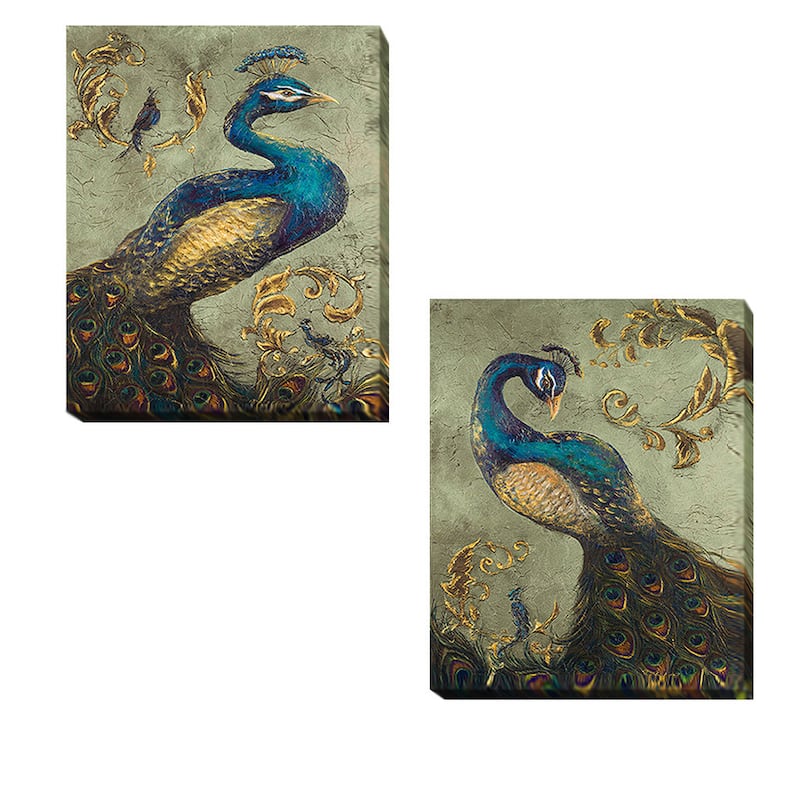 Tiffany Hakimpour 'Peacock on Sage I and II 2-piece Canvas Giclee Art Set - Blue