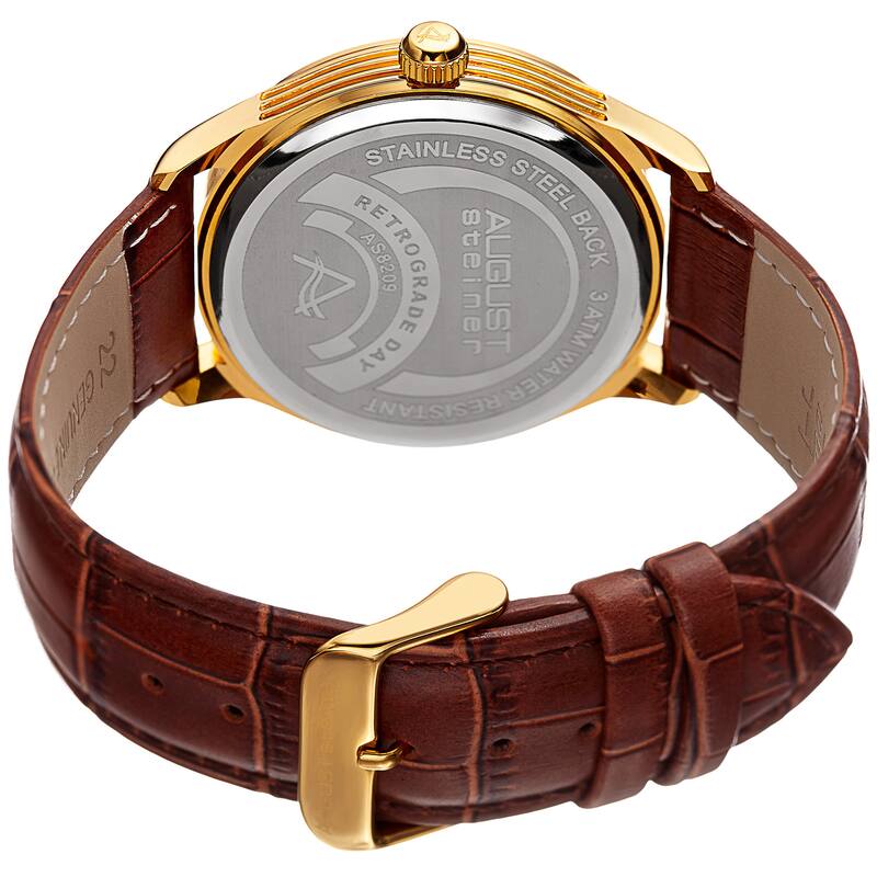August Steiner Men's Multifunction Dual Time Retrograde Leather Strap Watch