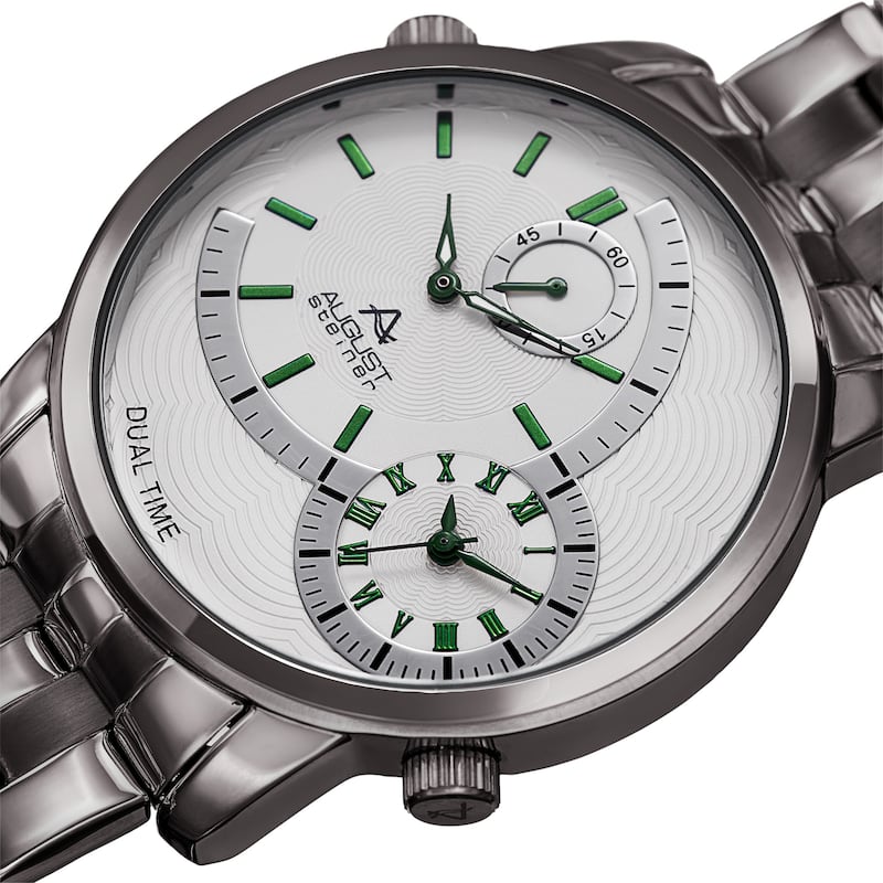 August Steiner Men's Dual Time Easy-to-Read Gun Stainless Steel Bracelet Watch