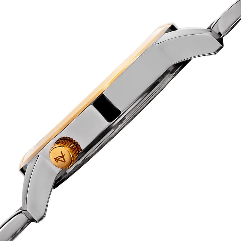 August Steiner Men's Dual Time Easy-to-Read Two-Tone Stainless Steel Bracelet Watch