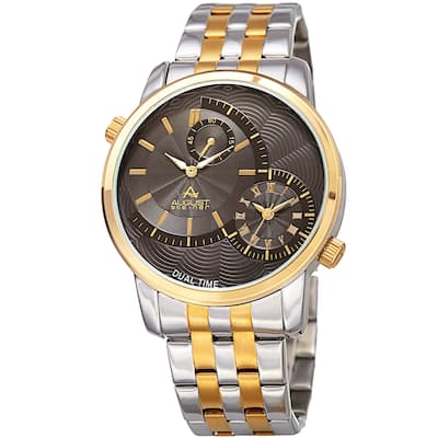 August Steiner Men's Dual Time Easy-to-Read Two-Tone Stainless Steel Bracelet Watch