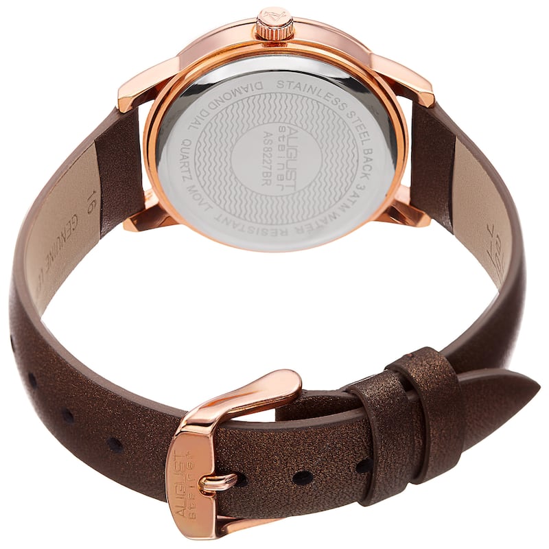 August Steiner Women's Diamond Crystal Rose-Tone/ Brown Leather Bracelet Watch