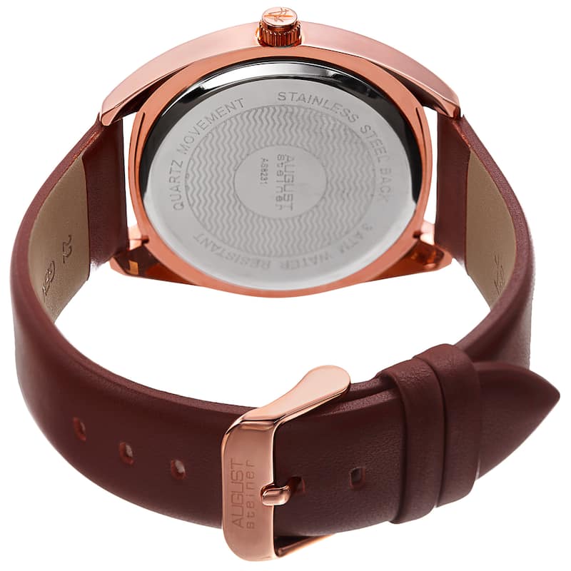 August Steiner Men's Classic Date Leather Rose-Tone/ Brown Strap Watch
