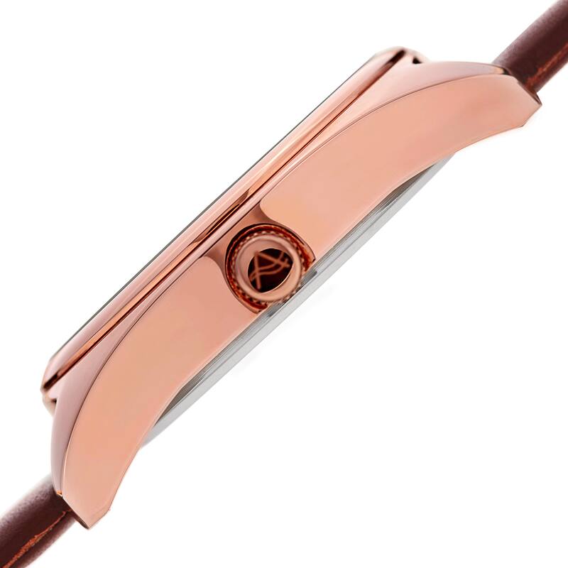 August Steiner Men's Classic Date Leather Rose-Tone/ Brown Strap Watch